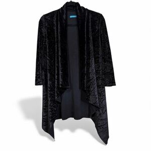 Alice + Olivia Black Velvet Burnout Waterfall Open Front Cardigan Size Small